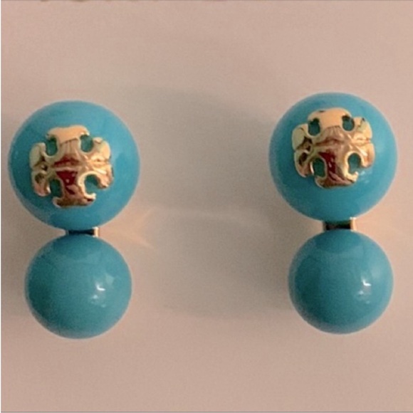 Tory  Burch blue Evie double pearl Logo earrings - Picture 6 of 6